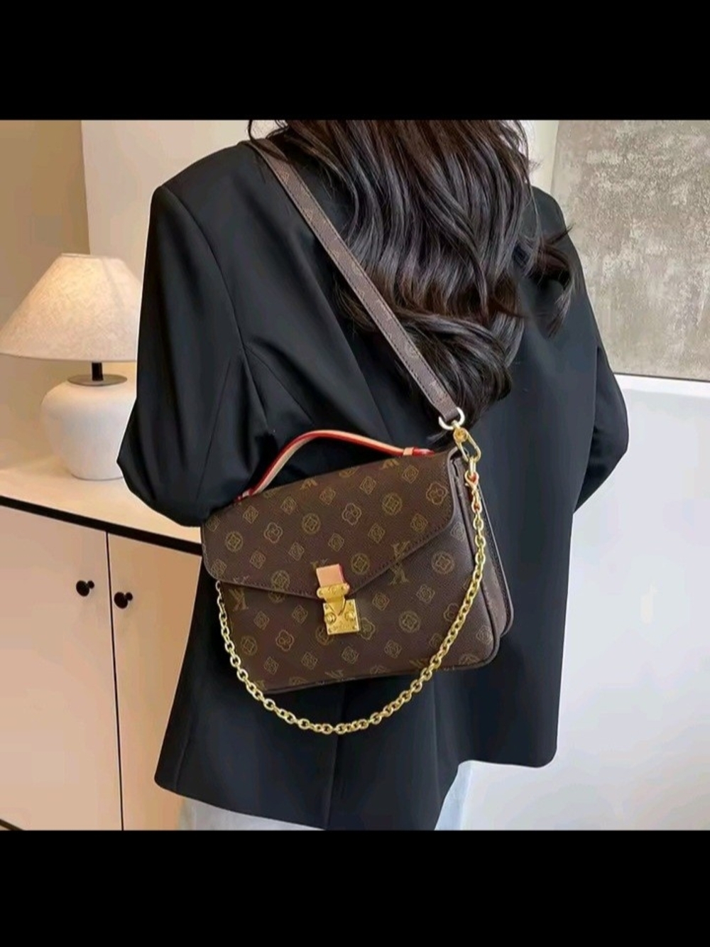 Classic Brown Monogram Crossbody Bag with Gold Chain